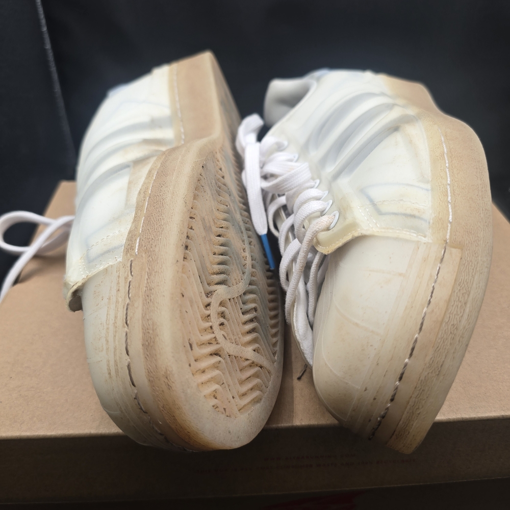 adidas Men's Off-White Lace-Up Sneakers with Blue Lace Tips - Picture 7 of 8